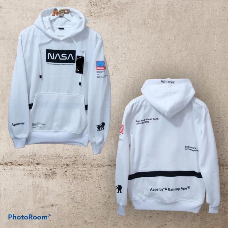 Hoodie Pria Sweater NASA Aape Hitam Putih Pria Wanita Unisex