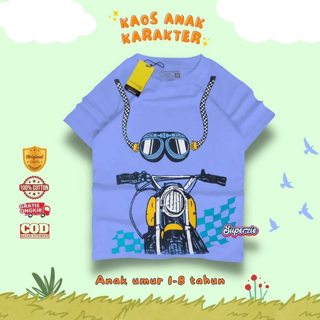 Baju Motor Kacamata Kaos Anak Laki laki Grosir Baju Anak Cewek Motif motor KACA MOTOR BIRU bandung