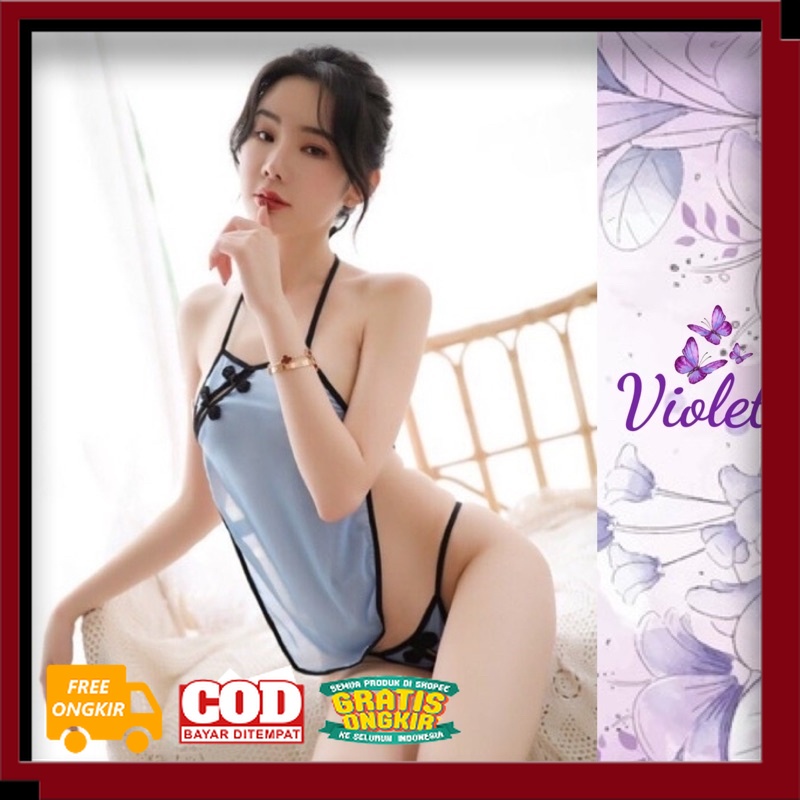 Violet Lingerie Sexy Set Pakain Dalam Baju tidur Wanita Seksi Tradisional Cina Model Cheongsam 1054/