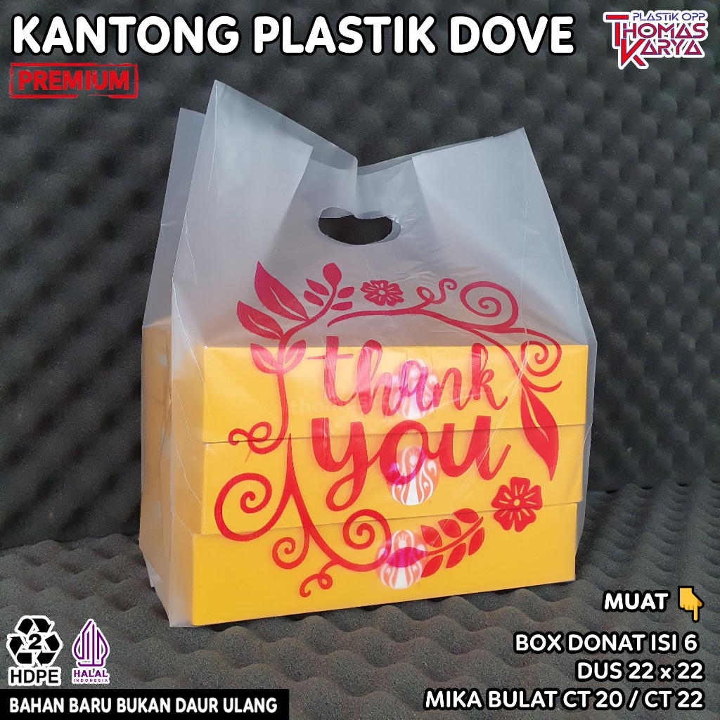 Kantong Plastik Dove 30x45 Motif Thank You PINKisi 50 Packaging Box Donat JCO isi 6