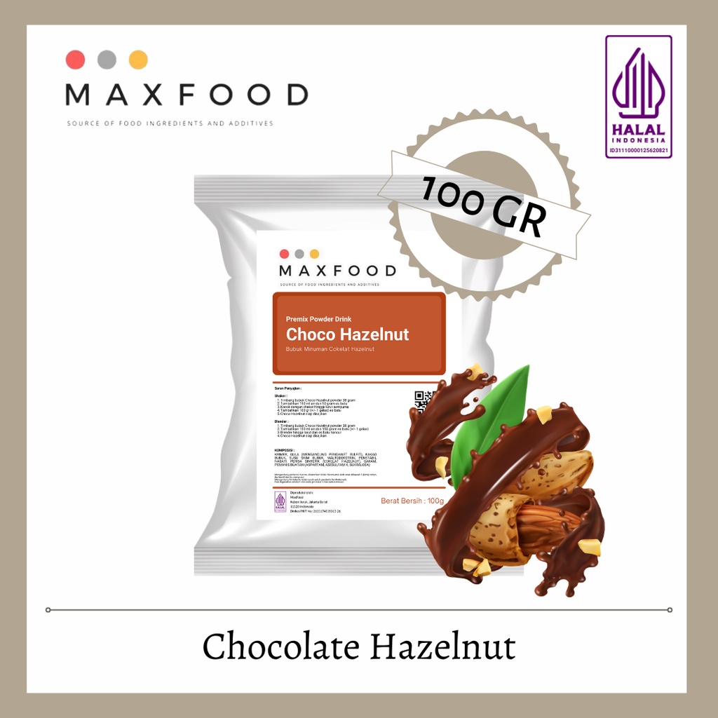 

Maxfood - Chocolate Hazelnut Powder / Bubuk Minuman Coklat Hazelnut 100 GR