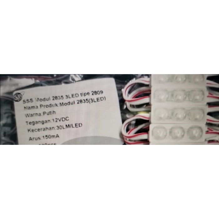 (100 PCS) LED Modul Mini 2835 3 Mata Led 2809 12V Warna PUTIH 12 Volt