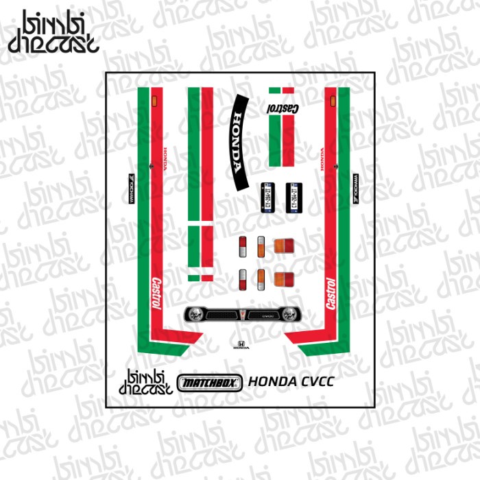 Decal Stiker Matchbox Honda CVCC Castrol Transparan