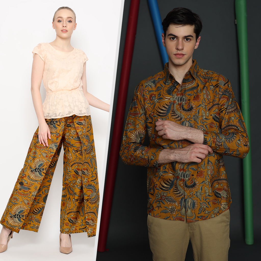 BAJU BATIK COUPLE Kemeja Kulot Instan Batik Pria Lengan Panjang Slimfit Premium Motif Burung Duri Ku
