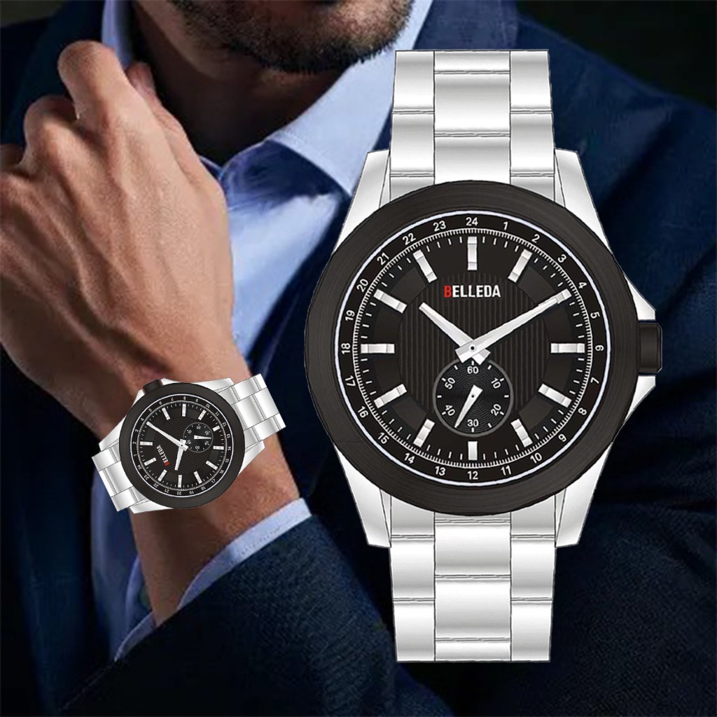 COD Jam Tangan Pria Belleda 9093 Anti Air Original Mewah Luxury Stainless Steel Watch Men