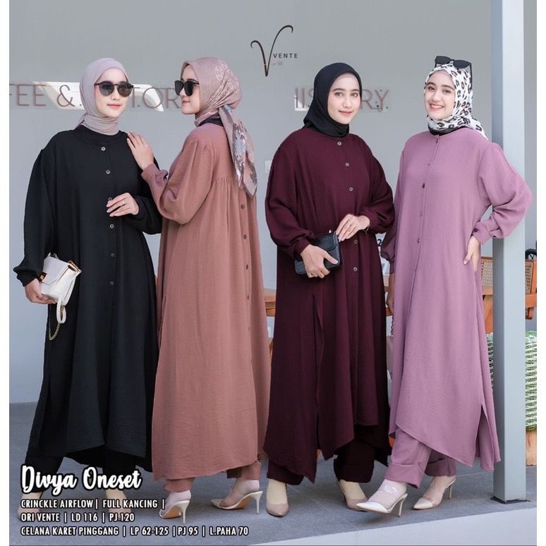 Divya Set  Crinkle Airflow LD 120-125 / Setelan long tunik jumbo polos divya set / Setcel divya one 