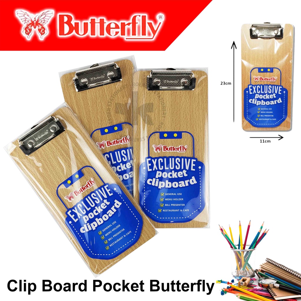 

Butterfly Clip Board Kayu Pocket 12x23.5cm Menu Bill Cafe Restaurant