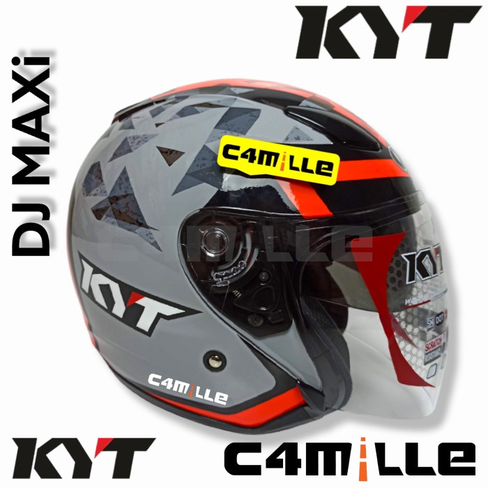 [MNF59] HELM KYT DJ MAXI MOTIF DOUBLE VISOR HALF FACE - #1GREY RED GLOS, M
