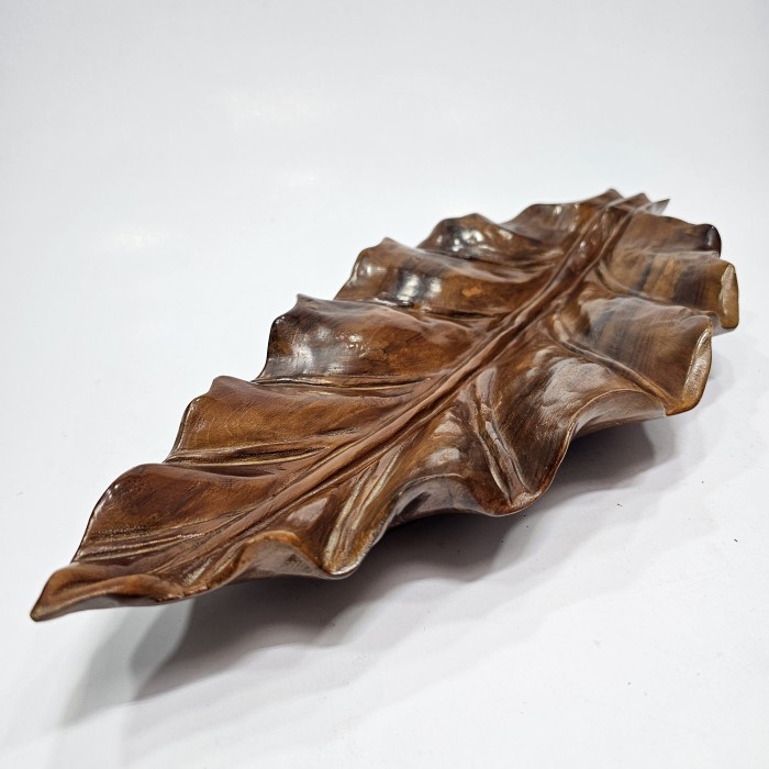 Tempat Keranjang Buah Kayu Jati Ukir Daun Unik Klasik Multifungsi