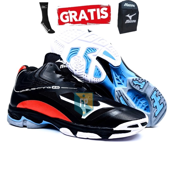 Terlaris ✨ -Sepatu volly Mizuno wave lightning z6 Hitam wlz 6 low grade ORI - Black red, 39