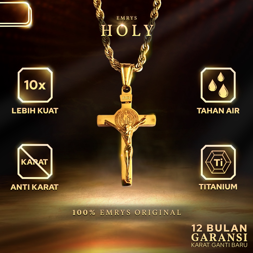 BUY 1 FREE 1 GIFT Emrys Liontin Set HOLY Titanium Anti Karat Kalung Liontin Salib Titanium Pria Wani