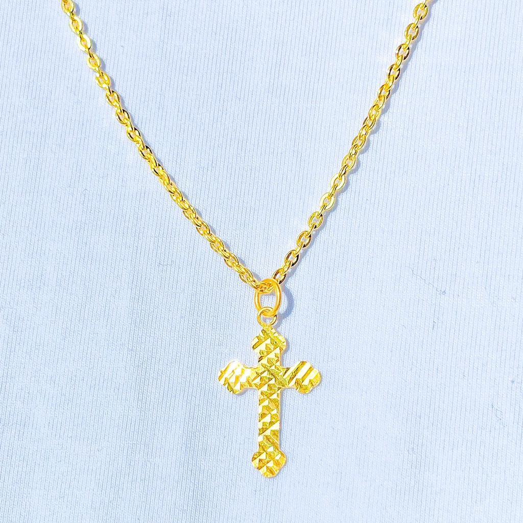 Liontin kalung cross salib anak dan dewasa emas asli kadar 65% 70 lokal ukir kilat gold ringan maina