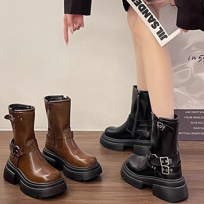 American style thick soled motorcycle Western cowboy boots for women