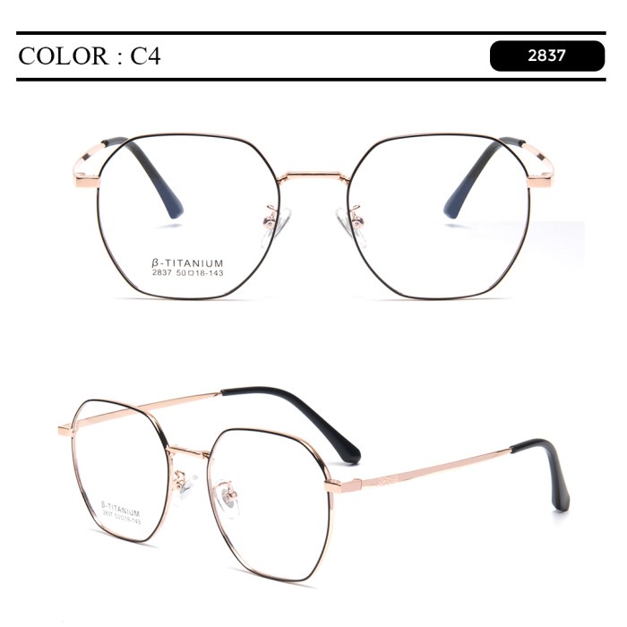 promo ✨ -Kacamata Anti Radiasi Frame Geometric Bahan Titanium Berrybarton 2837 - Black Rose Gold, Fr