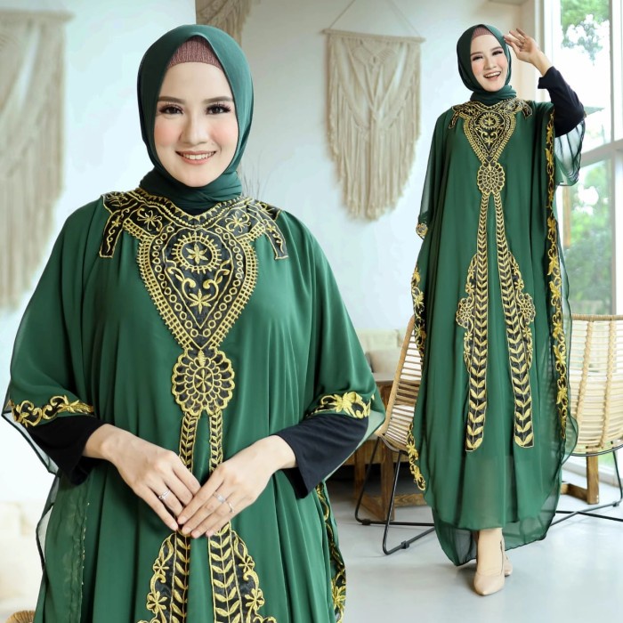 Kaftan aisah hijau botol baju muslim pesta mewah jumbo murah ait ktf