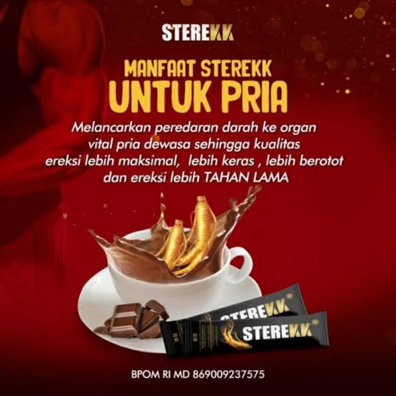 

Sterekk Original - Minuman Herbal Penambah Stamina Pria | Rasa Coklat Swiss Plus Ginseng Korea