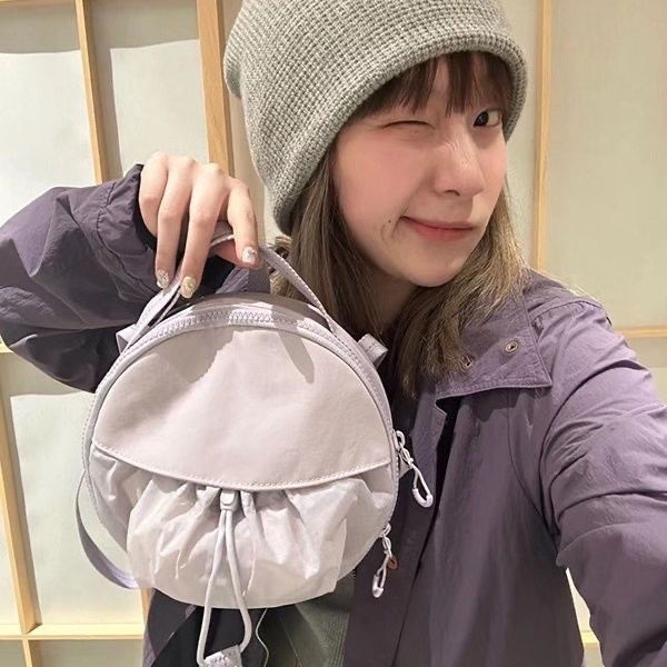 Aroana BagTas bulat nilon kompak portabel ungu Taro tas bahu kecil kasual tas kecil berlipit serut u