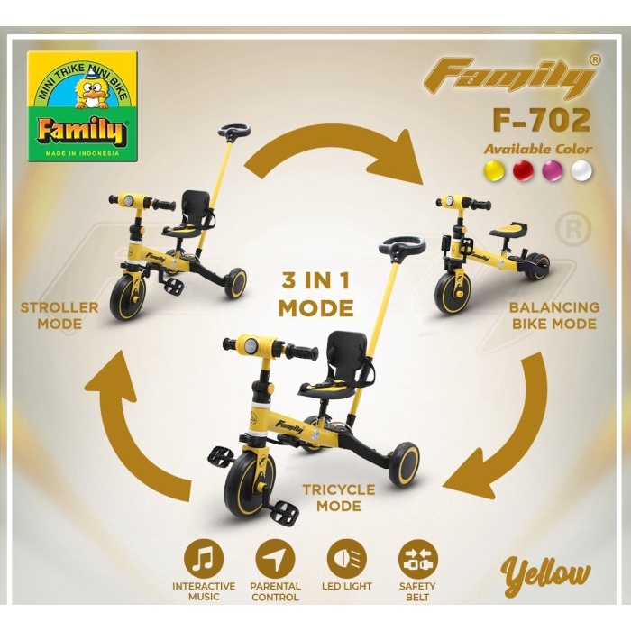 Balance Push Bike FAMILY F 702 F-702 F702 Sepeda Keseimbangan Anak - nuwa T20.5, warna random