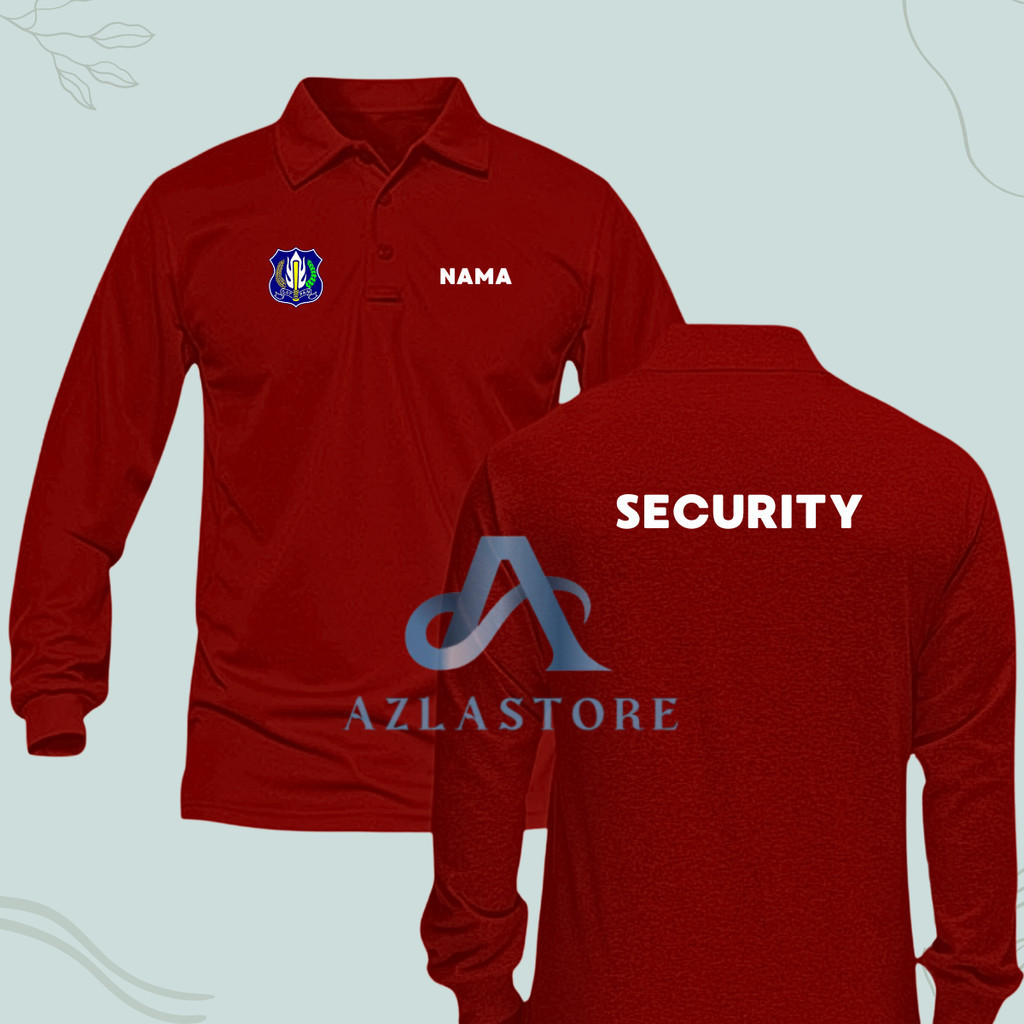 Baju Kaos PoloShirt Lengan Panjang Desain SECURITY custom LOGO Atasan Polos Pria dan Wanita Dewasa C