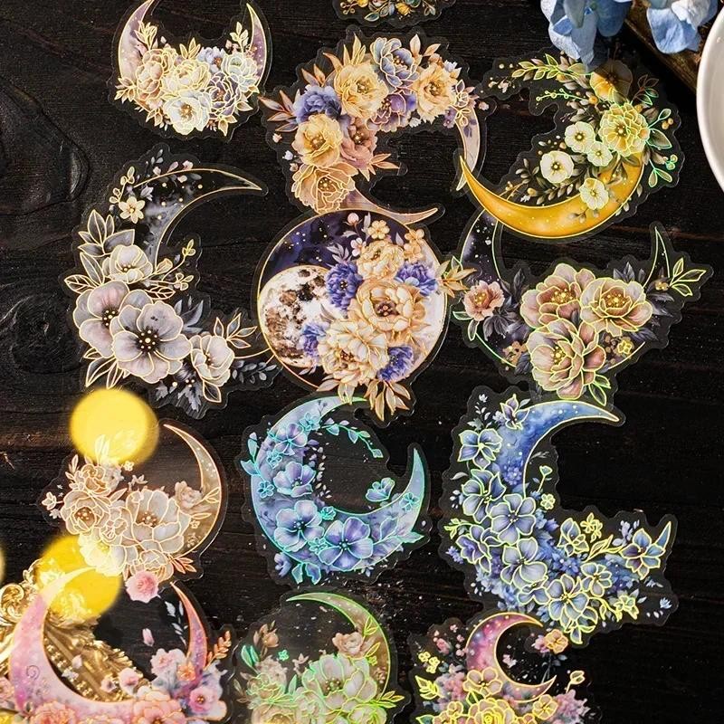 

20Sheets Flower pack moon phase stickers Moon retro PET decoration daily bottoming Flowers Flare Star Moon Scrapbook 142*95mm