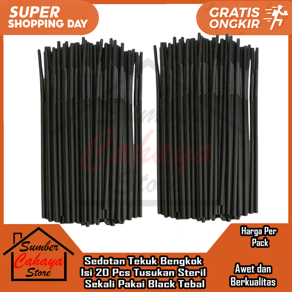 Sedotan Tekuk Bengkok Steril Higienis Bening Warna Putih Sedot Plastik Pelastik Minuman Isi 20 Pcs H