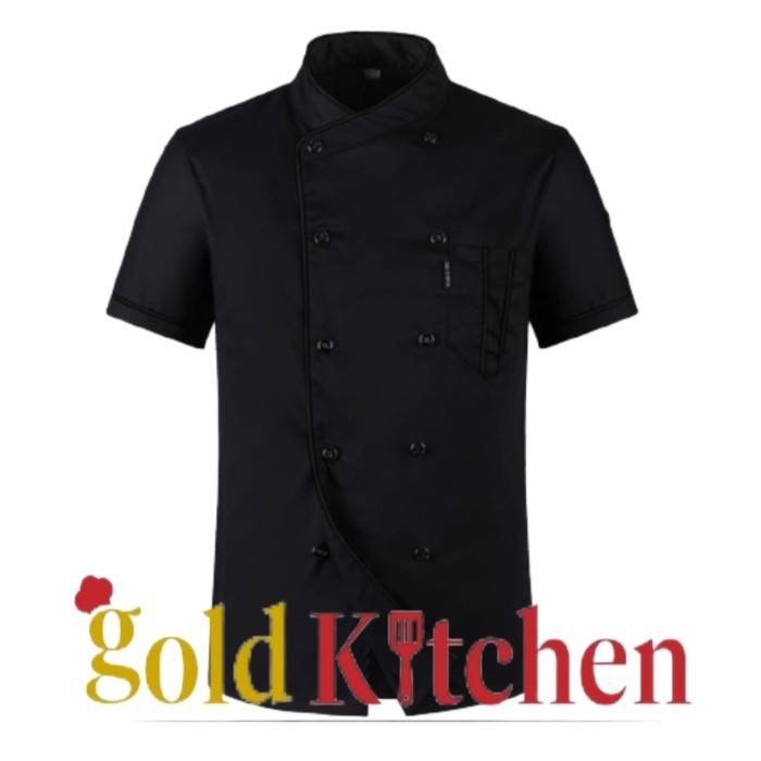 Baju Chef Baju Koki Chef Jacket Pria Wanita Lengan Panjang Pendek - Lengan Pendek, XL