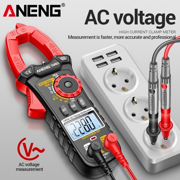 ANENG Clamp Meter Digital Multimeter Multitester LCD Flashlight 1000A - CM83 - Black