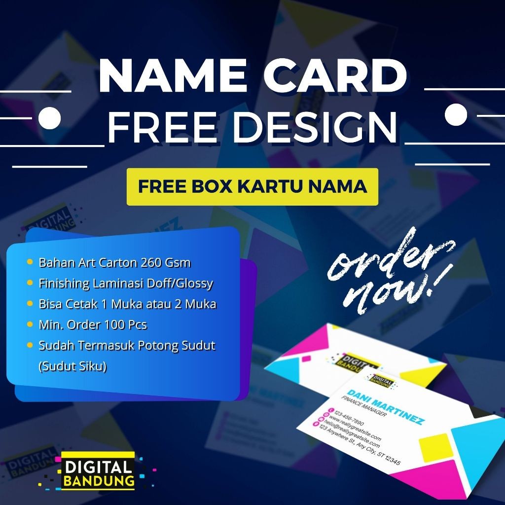 

Kartu Nama Name Card 1 Sisi 2 Sisi Gratis Desain Sudah dengan Box