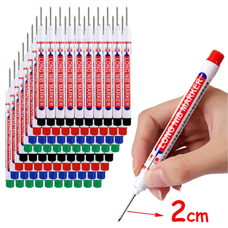 

5 Colors 20mm Deep Hole Long Marker Pens Bathroom Waterproof Woodworking Tile Metal Multi-purpose Long Head Oil Markers Pen Work