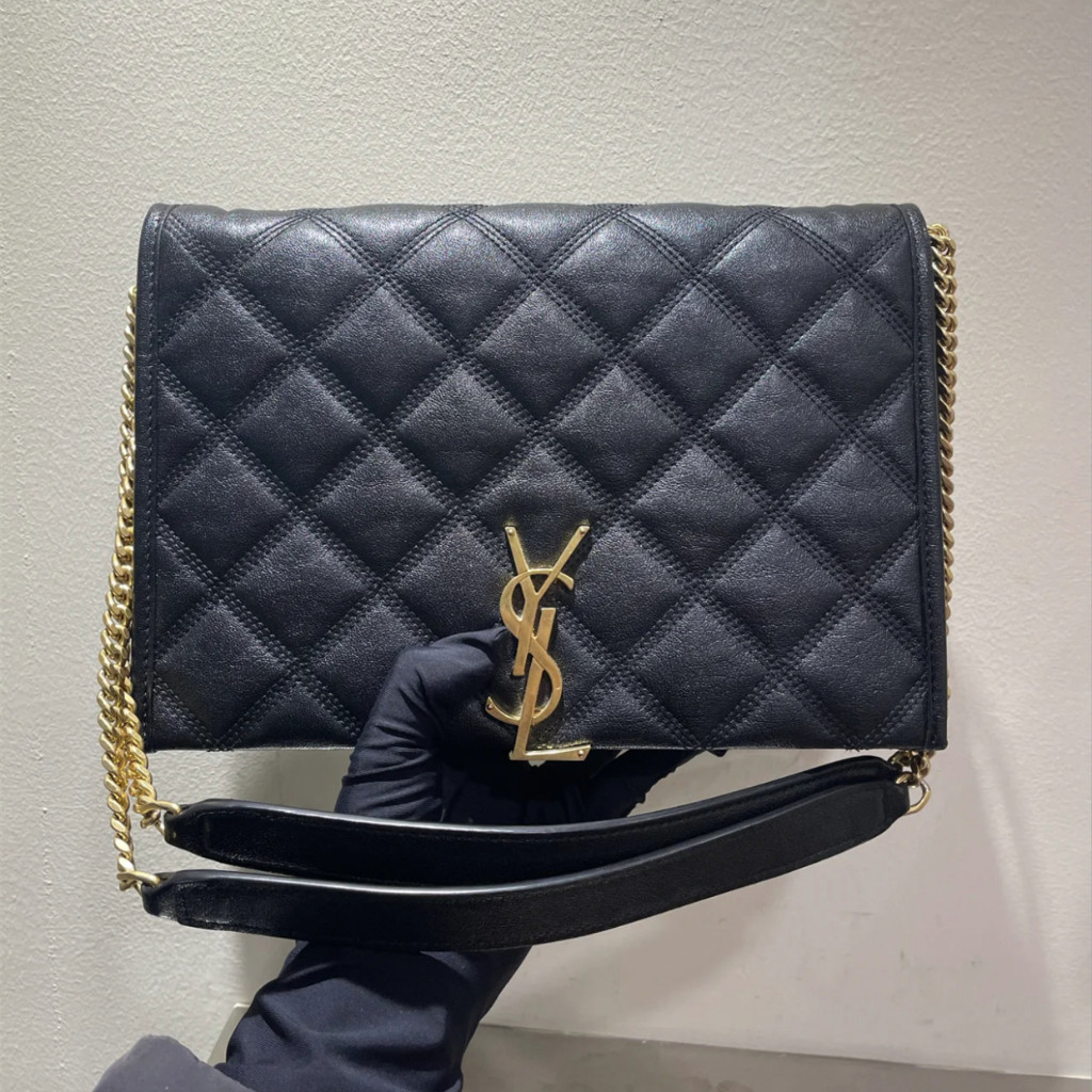 【bekas asli】（650769 ）Tas wanita Yves Saint Laurent Becky/tas rantai kulit domba/tas bahu/tas selempa