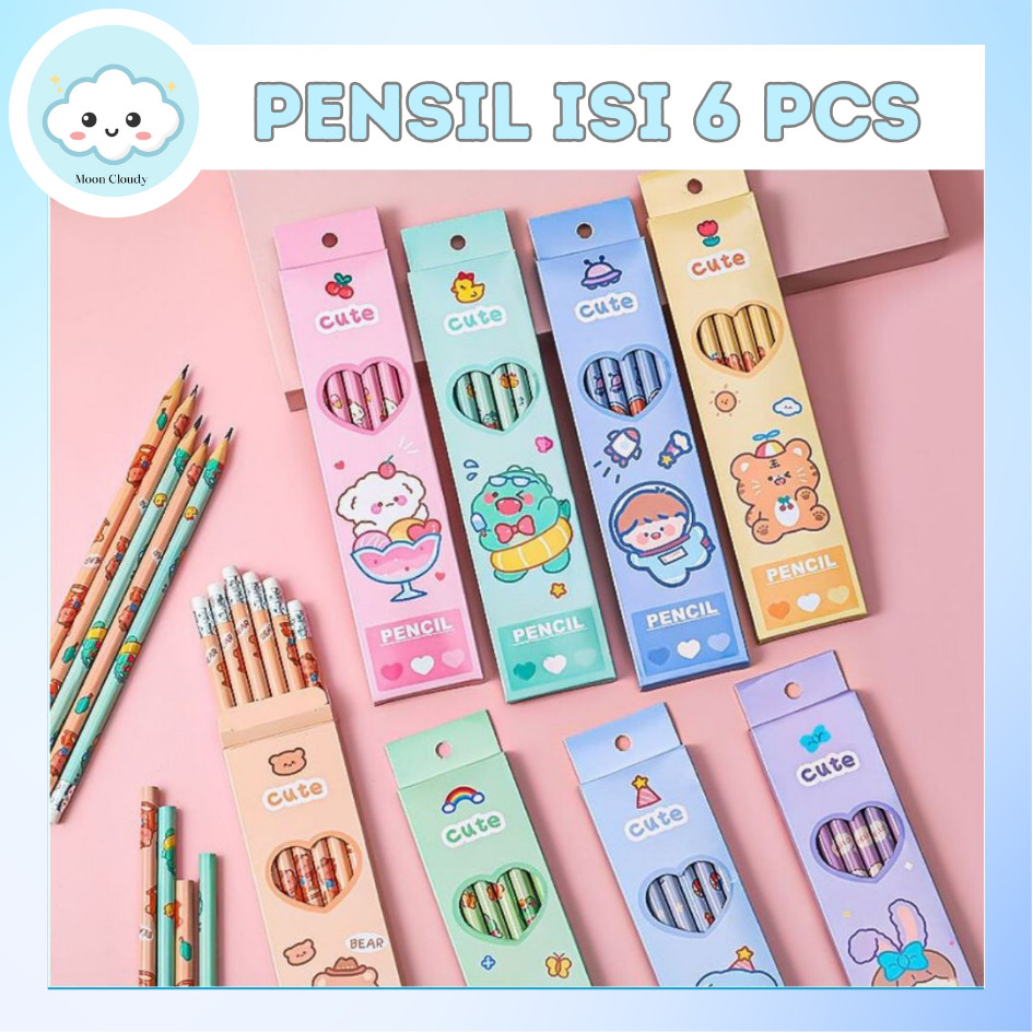 

Pensil Cute 1 Pack Set Isi 6pcs Dengan Penghapus Alat Tulis Sekolah Anak 6in1 Pensil Bergambar Karakter Unik Lucu Pencil Perlengkapan ATK Kids Pencil Murah Lengkap