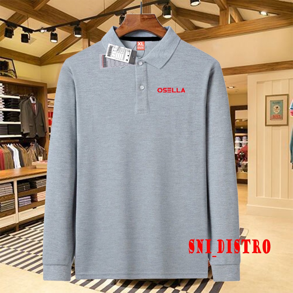 Kaos Polo Kerah Lengan Panjang Pria & Wanita Osella Text Merah / Premium Quality / Kaos Distro Pria 