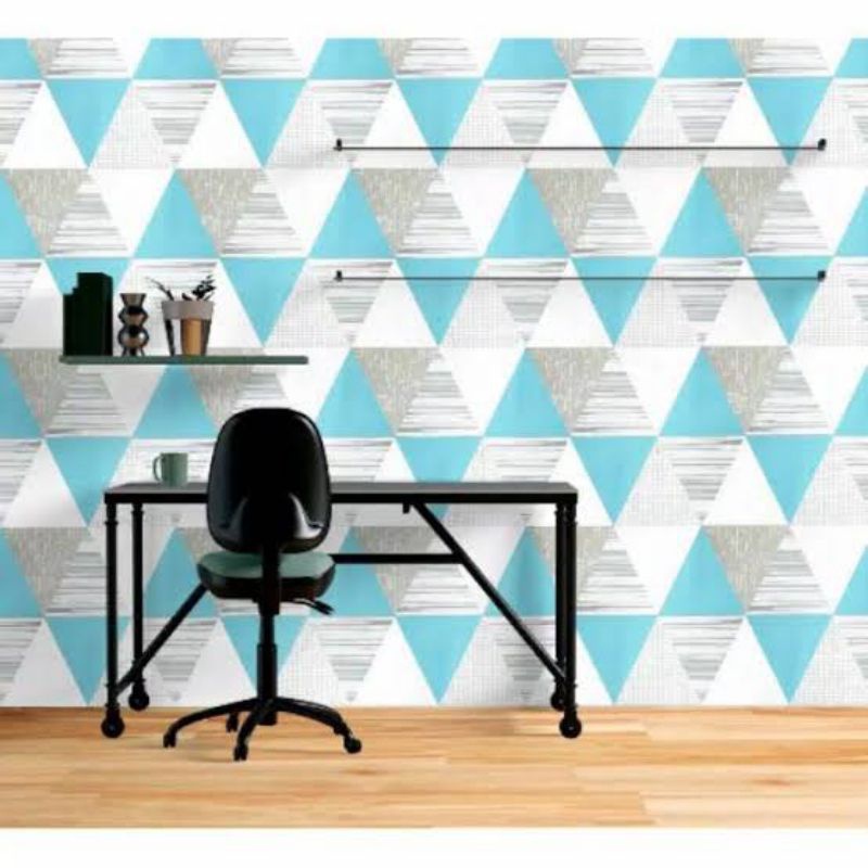 Wallpaper Dinding Sticker Dinding Segitiga Biru 3D Dekorasi Dinding Ruang Tamu Kamar Tidur Mewah Ele