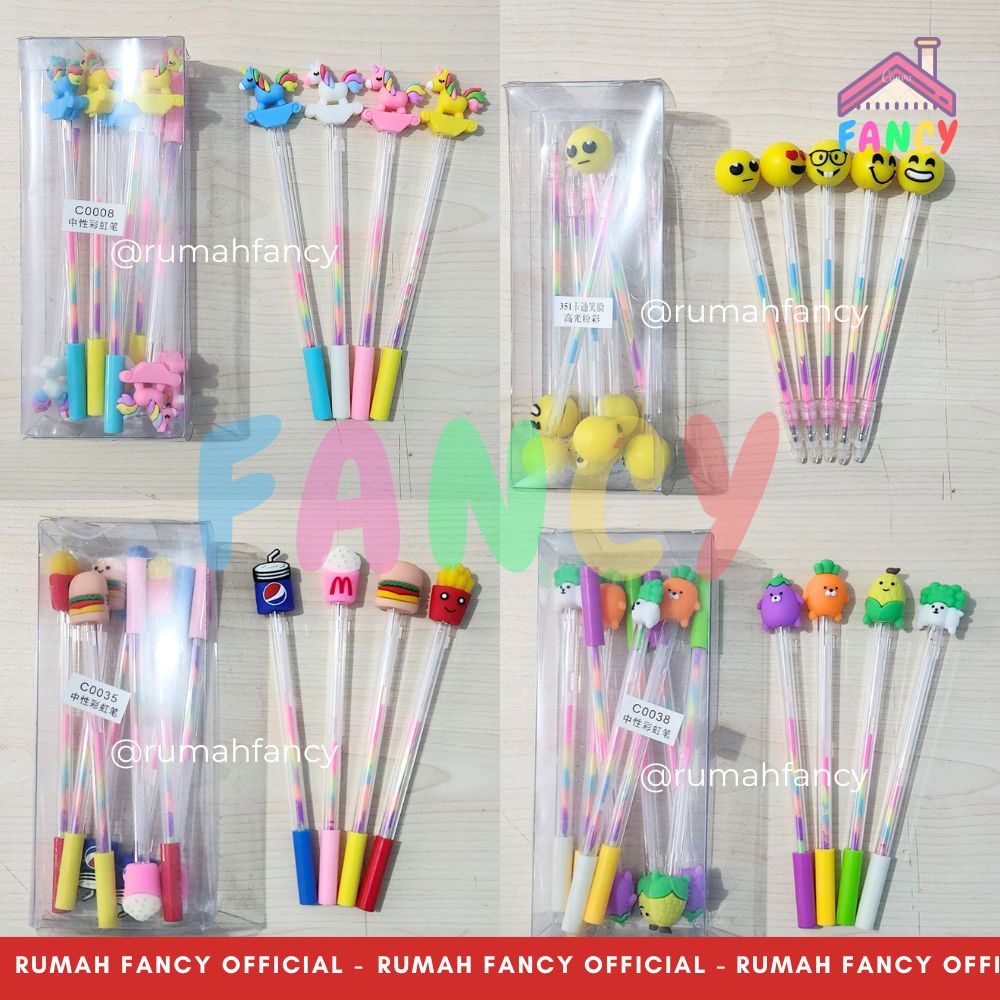 

[1 LUSIN] 12 Pcs Bolpen gel PELANGI highlighter / Pulpen gel warna / pulpen gel fancy / bolpen warna PELANGI RAINBOW