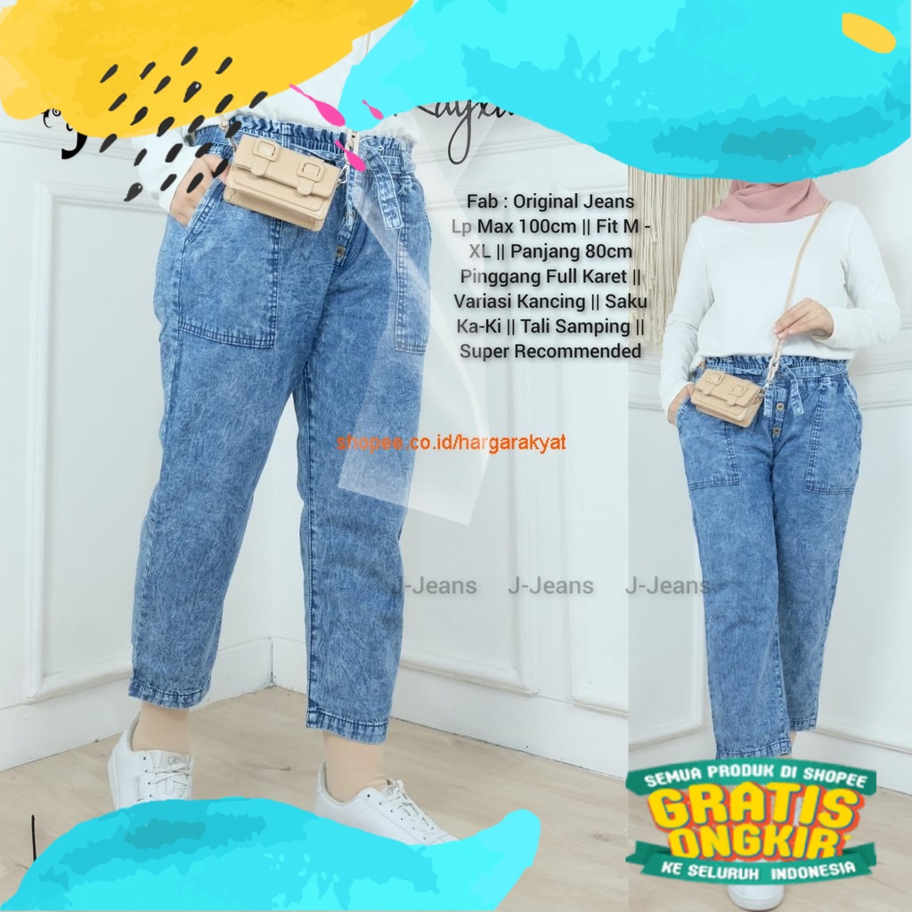 KAYLA #3 / Celana Baggy Jeans Kancing Snow High Waist dengan Tali Gesper/ Silver