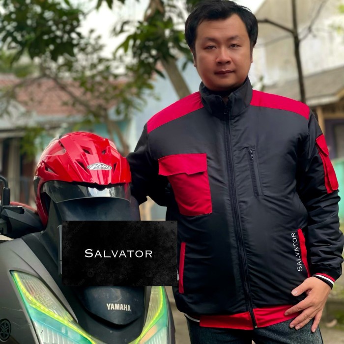 Salvator Jaket Bomber Anti Angin Pelindung dada ANTI AIR touring motor - Black Red, M