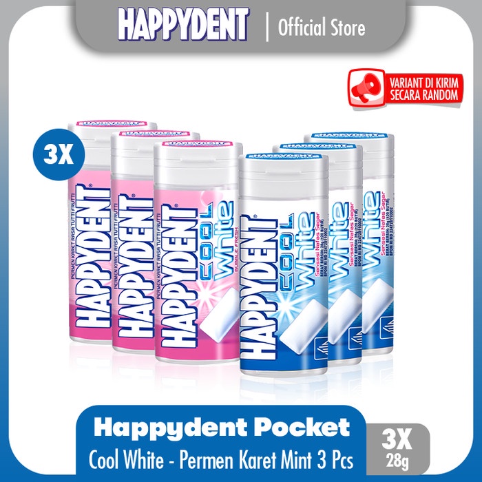 

✨PROMO✨ -Happydent Cool White Pocket 84g - Permen Karet Rasa Mint (3 Bottles)