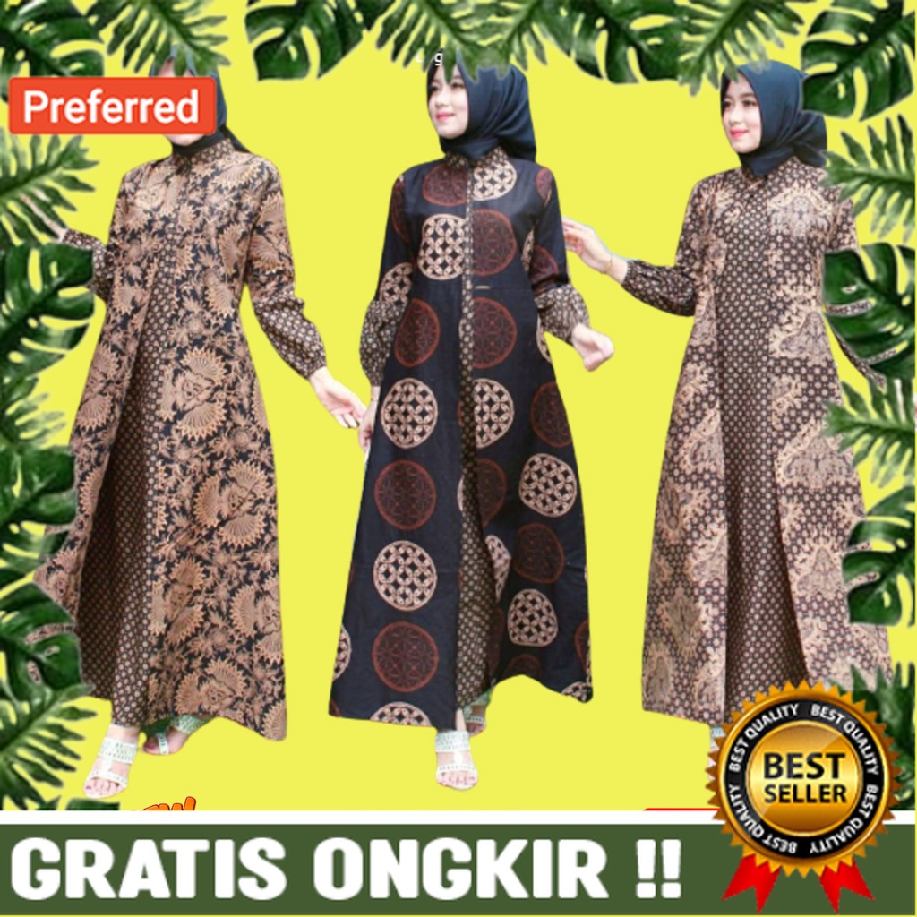 S M L XL XXL XXL UKURAN ALL SIZE //Baju Gamis Batik Wanita Modern Kombinasi Polos Pekalongan Jumbo Lebaran Terbaru