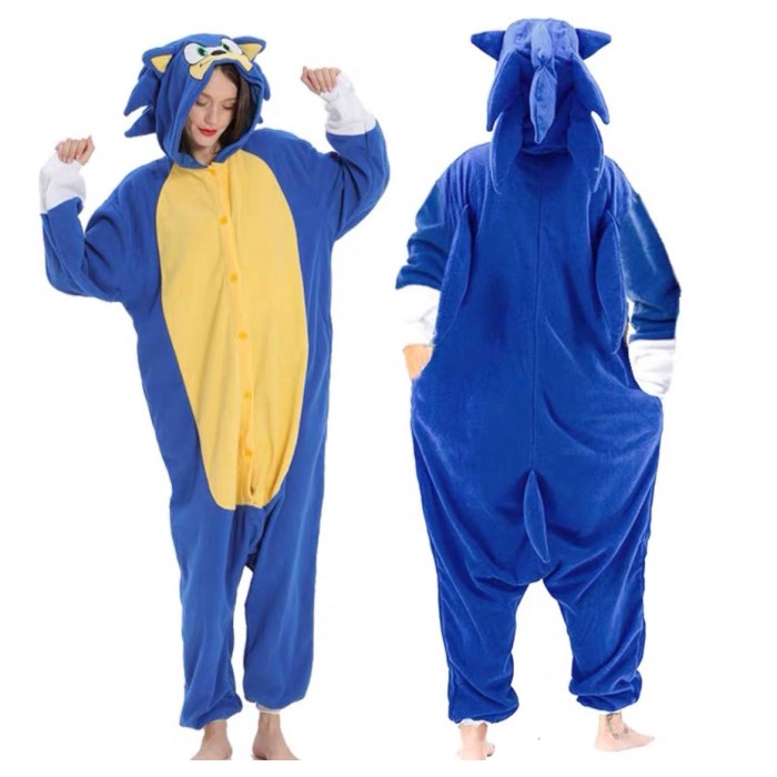 BAJU ONESIE KOSTUM SUPER SONIC THE HEDGEHOG LANDAK BIRU PIYAMA KIGURUM - 120CM ANAK