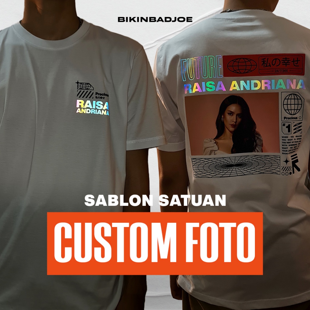 KAOS SABLON SATUAN CUSTOM FOTO (NYALA REFLECTIVE RAINBOW)