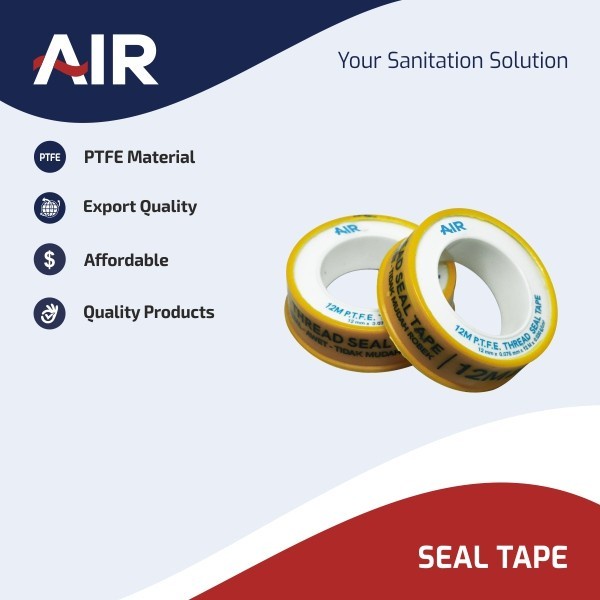 

AIR Seal Tape - Seltip / Isolasi Drat Pipa Kran PTFE Kuning 12 Meter