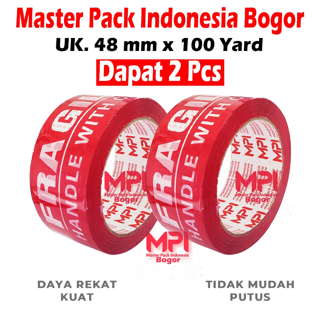 

2 PCS - Lakban Fragile Merah 48 mm x 100 Yard - Handle With Care Jangan Di Banting - MPI