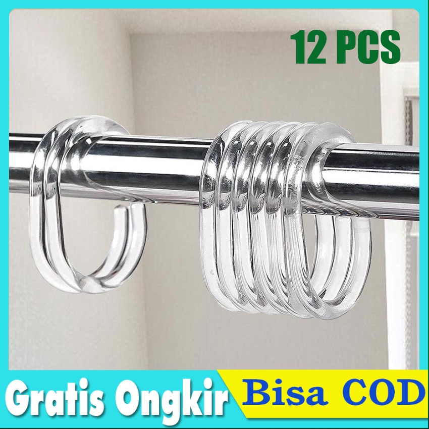 12pcs Ring Rail Gorden, Gantungan C , Cincin Kain Gorden, Pengait Kain Gorden, Gantungan Tiang Fleks