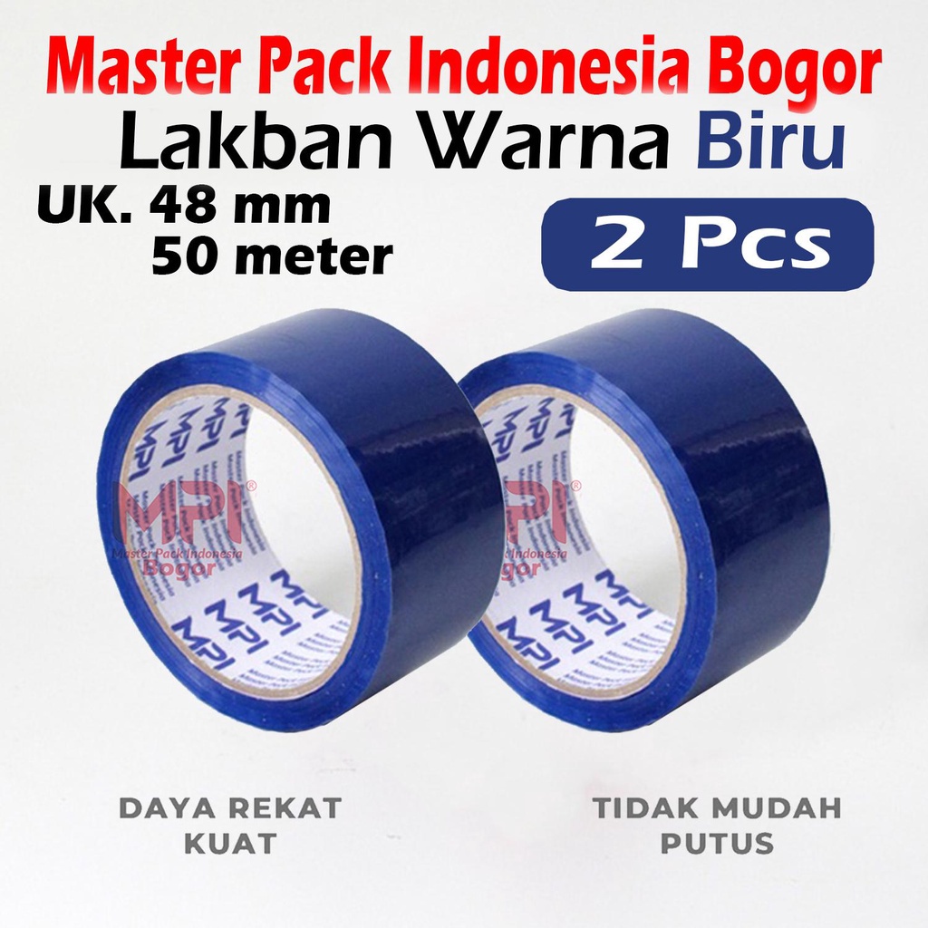 

2 PCS - Lakban MPI Warna Biru 48 mm x 50 Meter - Lakban Warna Master Pack Indonesia