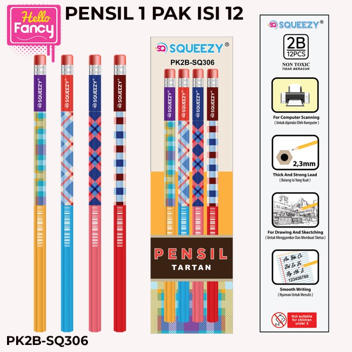 

Pencil Pensil 2B Squeezy 1 Box isi 12 Pcs / Pinsil 2B PK2B-SQ306