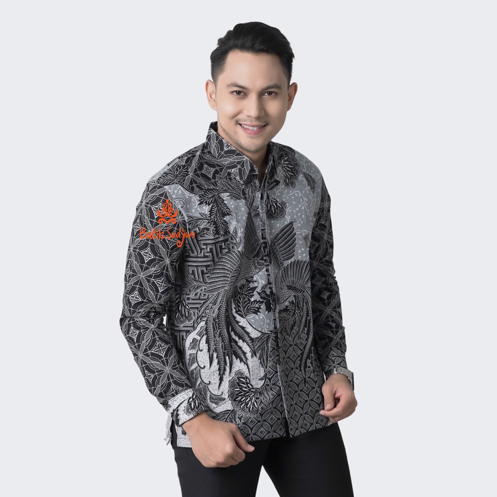 SUDJIWOBATIK Motif 1004 Kemeja Batik Pria Asli Solo Warna Silver Lengan Panjang Slimfit Premium