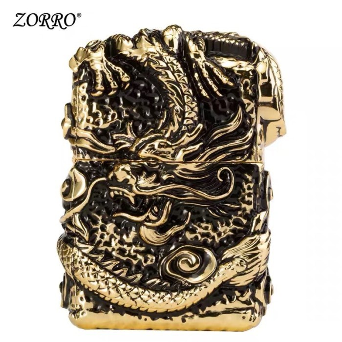 Zorro Kerosene Lighter Korek Api Minyak Ukir Naga Dragon Armor Z91286