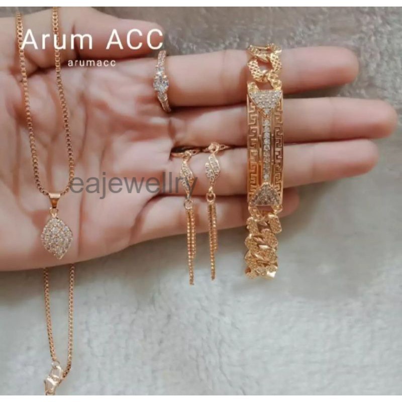 Set perhiasan emas titanium asli 24 karat terbaru mewah elegan