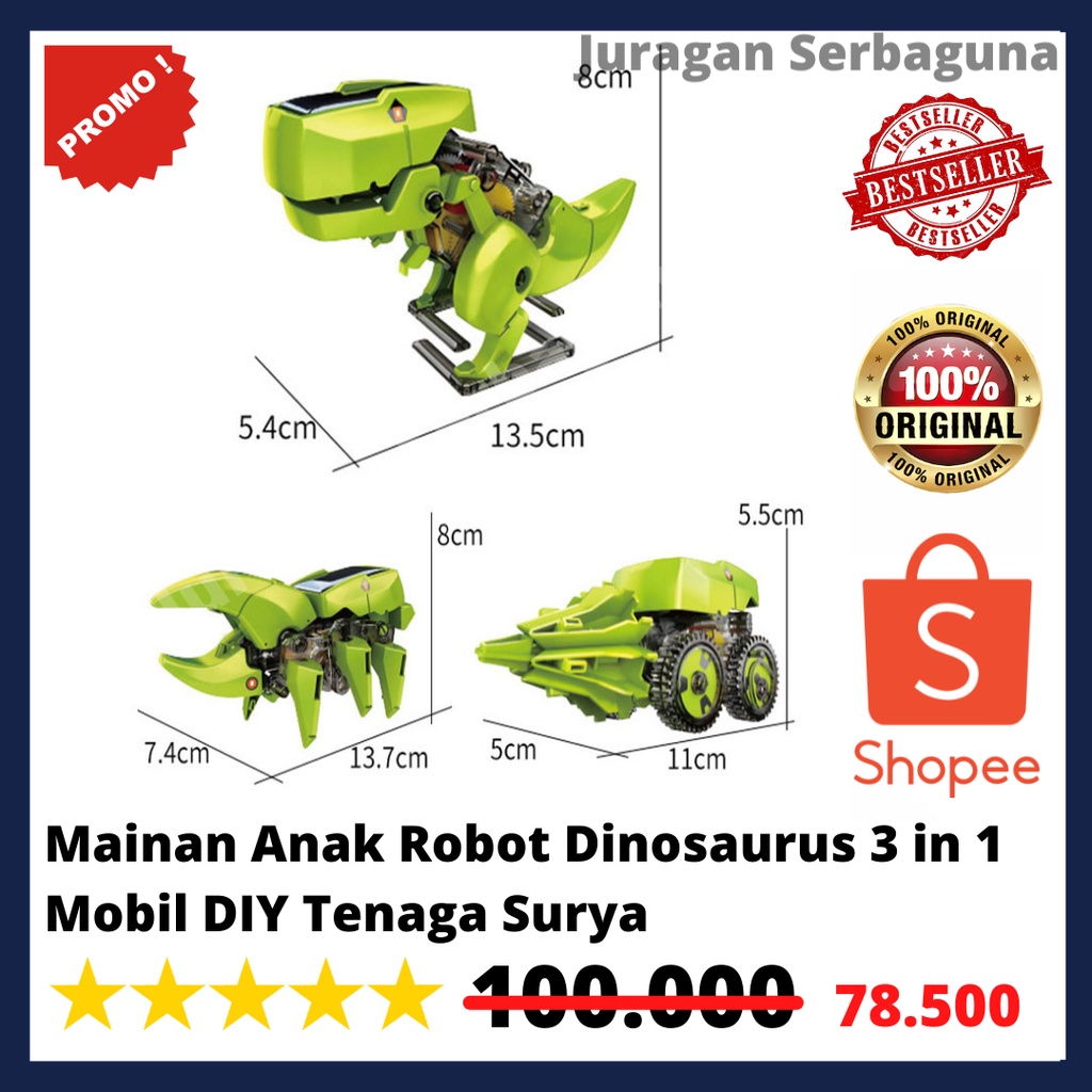 Mainan Anak Robot Dinosaurus 3 in 1 Mobil DIY Tenaga Surya