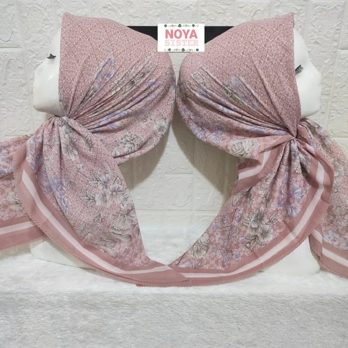 Hijab kerudung segiempat motif pink salmon salem voal premiumLacercut